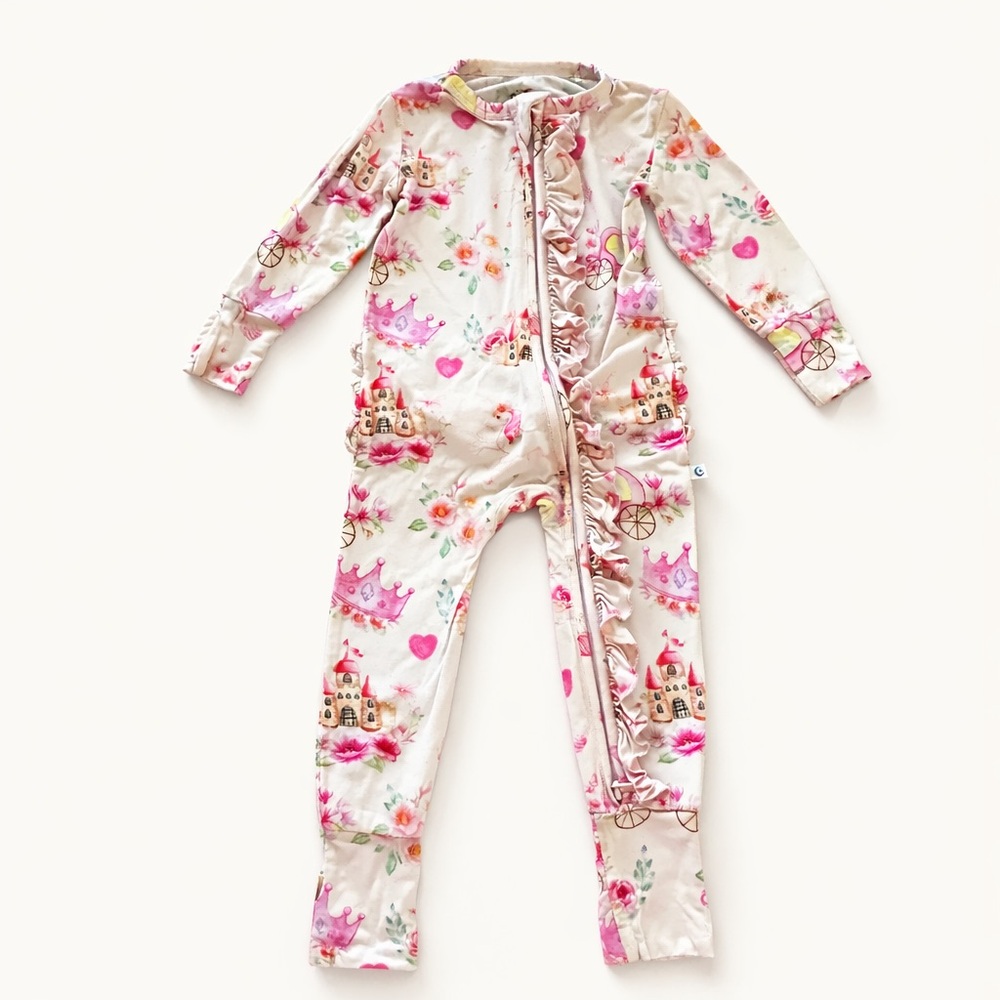 Snuggle Bums Bamboo Princess Convertible Romper 6-9M Ruffle Zip Pajamas